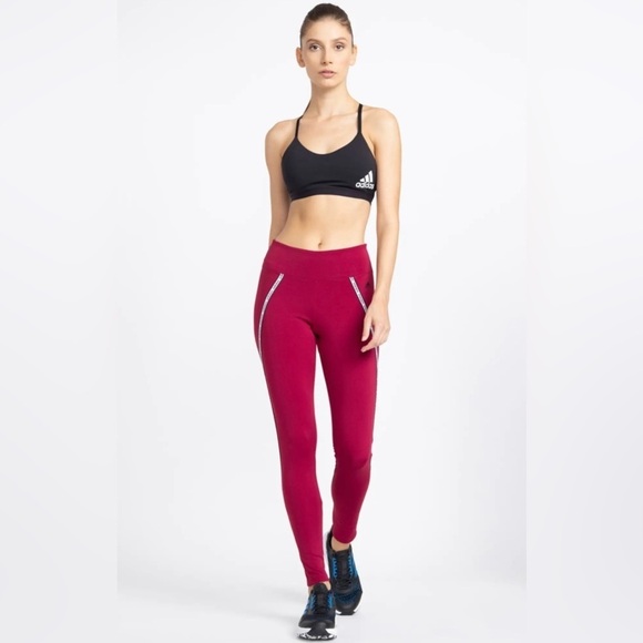 Adidas Climalite Red Leggings with Side Stripes Size Large - Picture 2 of 12